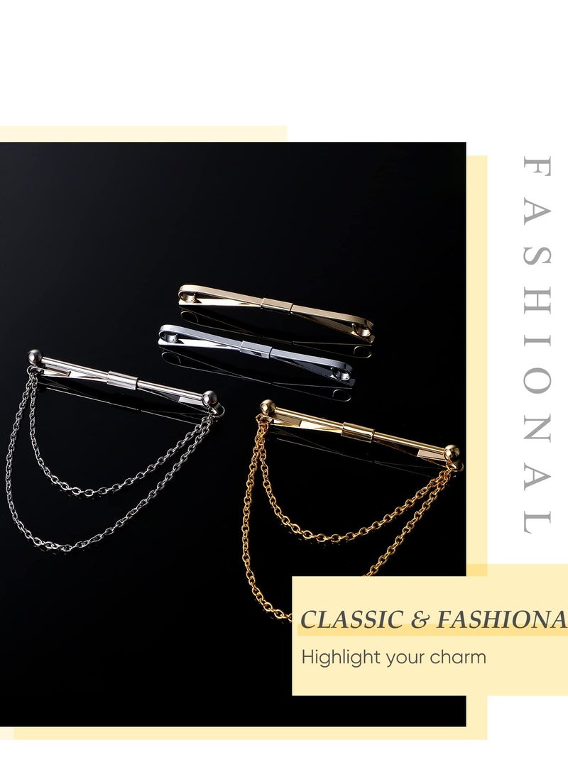 SYOSI Tie Bar Pin Set Men's Classic Shirt Tie Clips Silver and Gold Tone Tie Clips - 4 Pcs with Chain Fringe Tie Pins Tie Chains for Men's Tuxedo for Wedding Anniversary Business and Everyday Use - Image 5