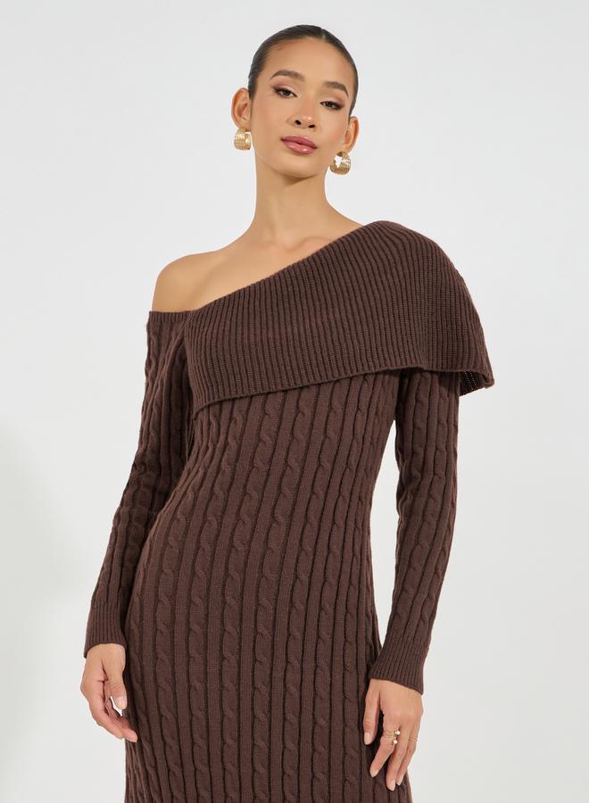 ستايلي فستان ميدي محبوك بياقة غير متماثلة الطول - Image 5