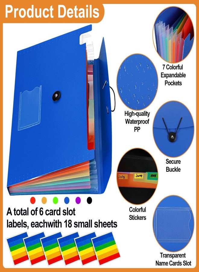 PerKoop 6 Pack Expanding File Folders Student 7 Pocket File Holder Organizer A4 Letter Size Paper Document Receipt Organizer with Labels and Card Pockets for School Classroom Office Travel, 6 Colors - Image 3