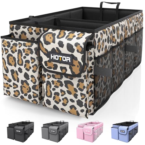 HOTOR Foldable Trunk Organizer - Leopard, SUV & Sedan Fits, 2 Compartments, 21.3"12.6"10.6" Sturdy Car Organization for Tools, Accessories, Sundries - Image 1