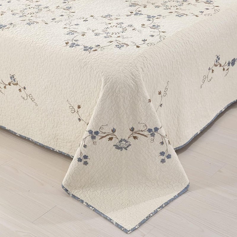 vctops 3-Piece 100% Cotton Bedspread Coverlet Set King Size Elegant Floral Embroidered Reversible Patchwork 1 Quilt and 2 Pillow Shams (Flower B,King) - Image 4