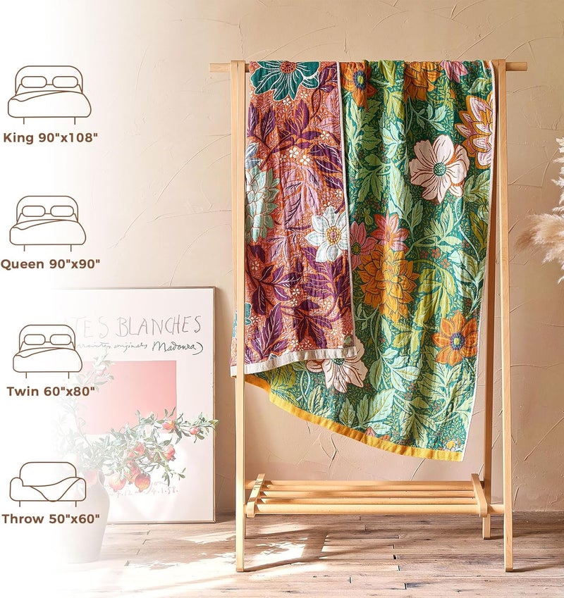 LUTBM Boho Throw Blanket for Bed Cotton Blankets Twin Size for Bedroom Living Room All Season Lightweight Floral Embroidery Quilt for Couch Sofa Chair 60"x80" - Image 5