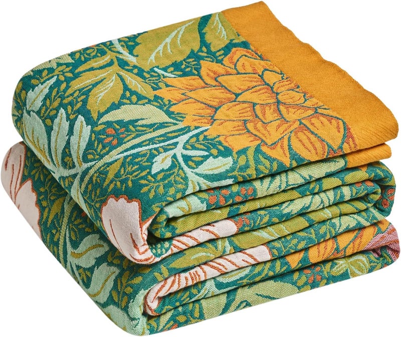 LUTBM Boho Throw Blanket for Bed Cotton Blankets Twin Size for Bedroom Living Room All Season Lightweight Floral Embroidery Quilt for Couch Sofa Chair 60"x80" - Image 1