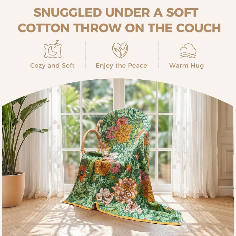LUTBM Boho Throw Blanket for Bed Cotton Blankets Twin Size for Bedroom Living Room All Season Lightweight Floral Embroidery Quilt for Couch Sofa Chair 60"x80" - Image 4