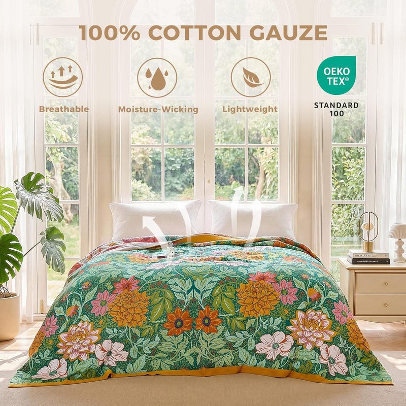 LUTBM Boho Throw Blanket for Bed Cotton Blankets Twin Size for Bedroom Living Room All Season Lightweight Floral Embroidery Quilt for Couch Sofa Chair 60"x80" - Image 2