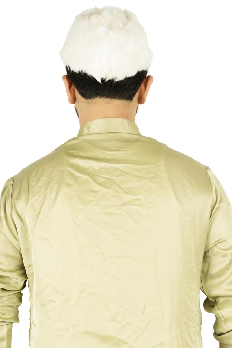 PRIYAKANT SAFAWALA قبعة/طربوش/عمامة تقليدية للرجال مصنوعة يدويًا جاهزة للارتداء للاستخدام في احتفالات ديوالي الخاصة، الزفاف والفعاليات التقليدية (قبعة فرو بيضاء، مقاس مجاني) - Image 4