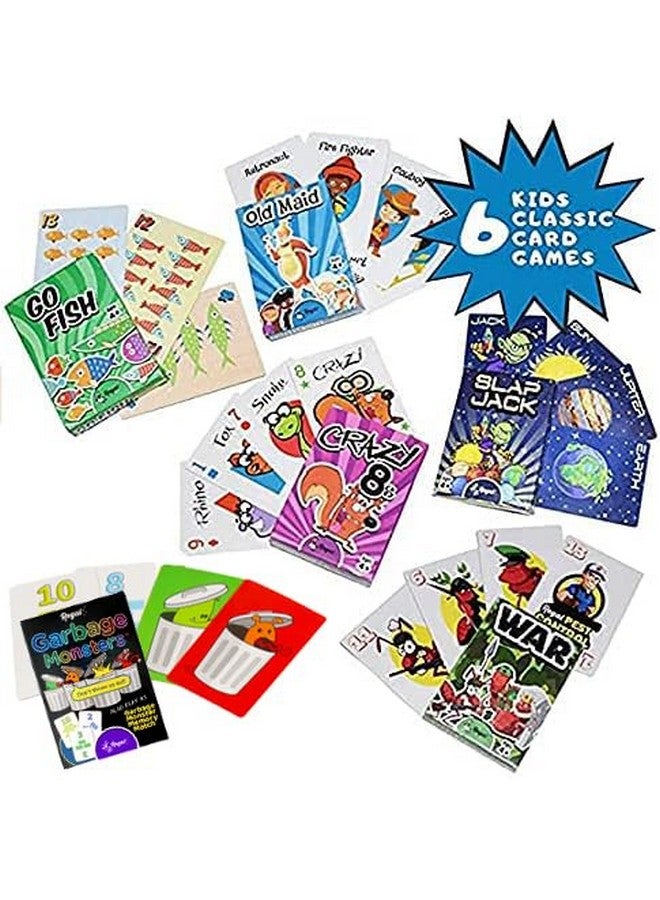 ريجال جيمز ألعاب ورقية من Regal Games للأطفال - Go Fish، Crazy 8's، Old Maid، Slap Jack، Garbage Monster، War - ألعاب طاولة عائلية كلاسيكية بسيطة وممتعة - قد تختلف الألعاب (مجموعة من 6 قطع) - Image 2
