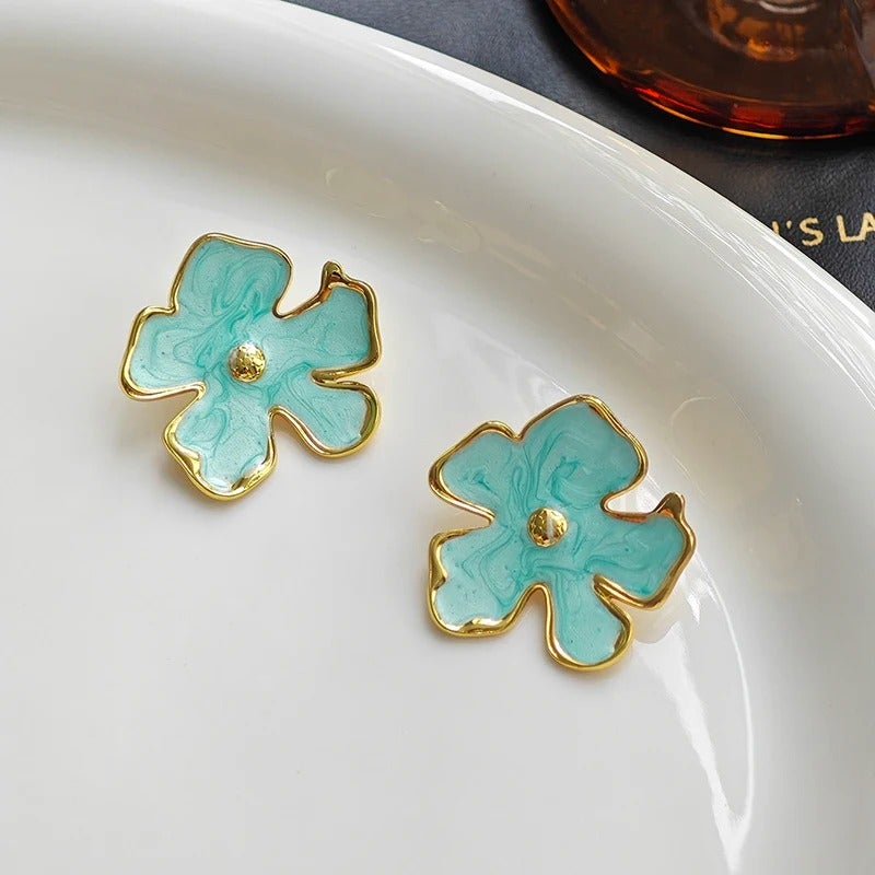 The Black Pearl Accessories Golden Green Flower Stainless Steel Earring - Image 2