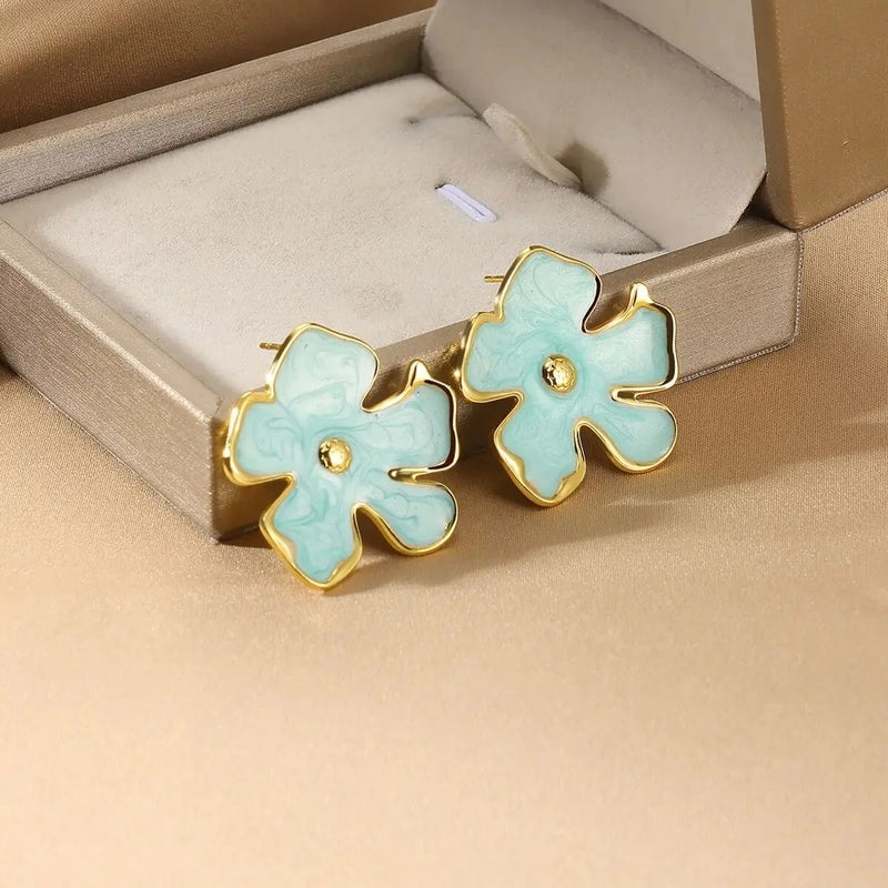 The Black Pearl Accessories Golden Green Flower Stainless Steel Earring - Image 1