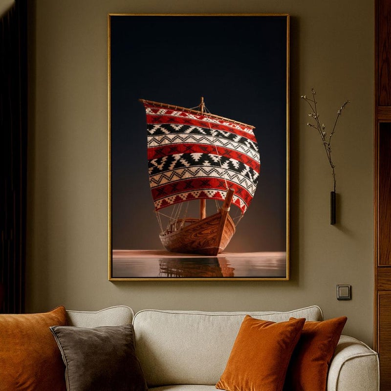 Marktna One canvas painting with a Najdi art design and a hollow frame, measuring (50×70), one piece - Image 1