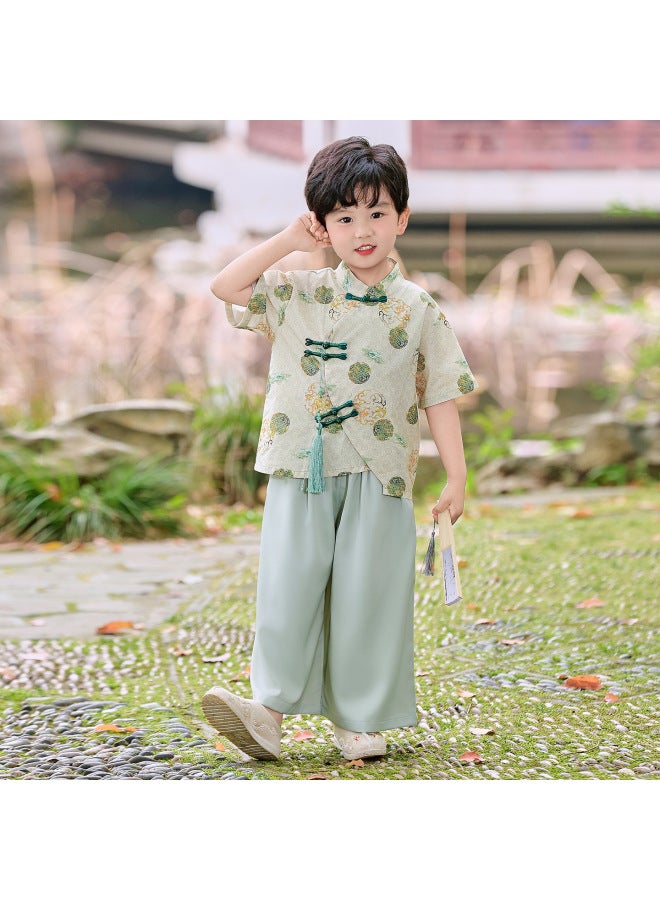 Children's Day Performance Costume Set, Tiktok Hot Item, Chinese Style Girls' New Chinese Style, Boys' Short-sleeved Tang Suit, Drop Shipping
