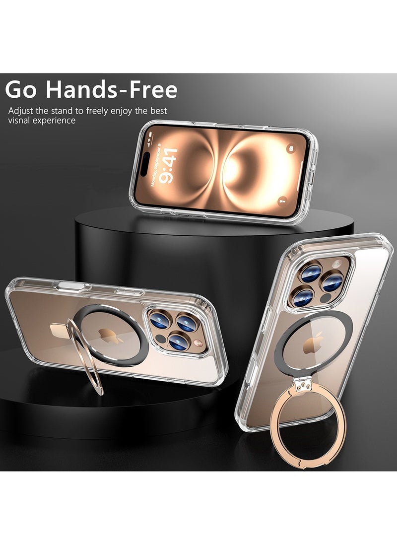 X-level iPhone 16 Pro Max Magsafe Case Foldable Ring,Strong Magnetic, Sturdy & Versatile Stand,Grade Drop Protection,iPhone 16 Pro Max Magnetic Stand Cover Anti-Fingerprint Anti-Scratch Clear  - Image 4