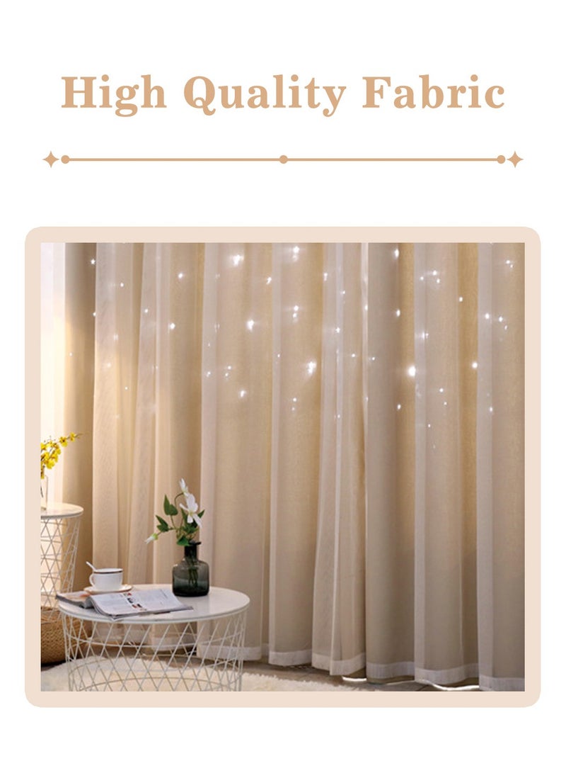 LEOKOR 2 Panels Stars Blackout Curtains Tulle Overlay Star Cut Out Silver Grommet Curtains 132x214CM - Image 3