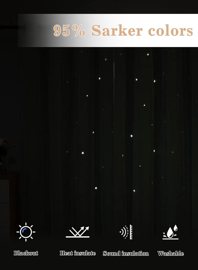 LEOKOR 2 Panels Stars Blackout Curtains Tulle Overlay Star Cut Out Silver Grommet Curtains 132x214CM - Image 5
