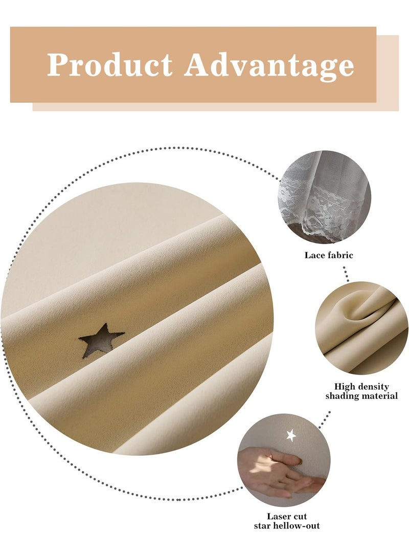 LEOKOR 2 Panels Stars Blackout Curtains Tulle Overlay Star Cut Out Silver Grommet Curtains 132x214CM - Image 4