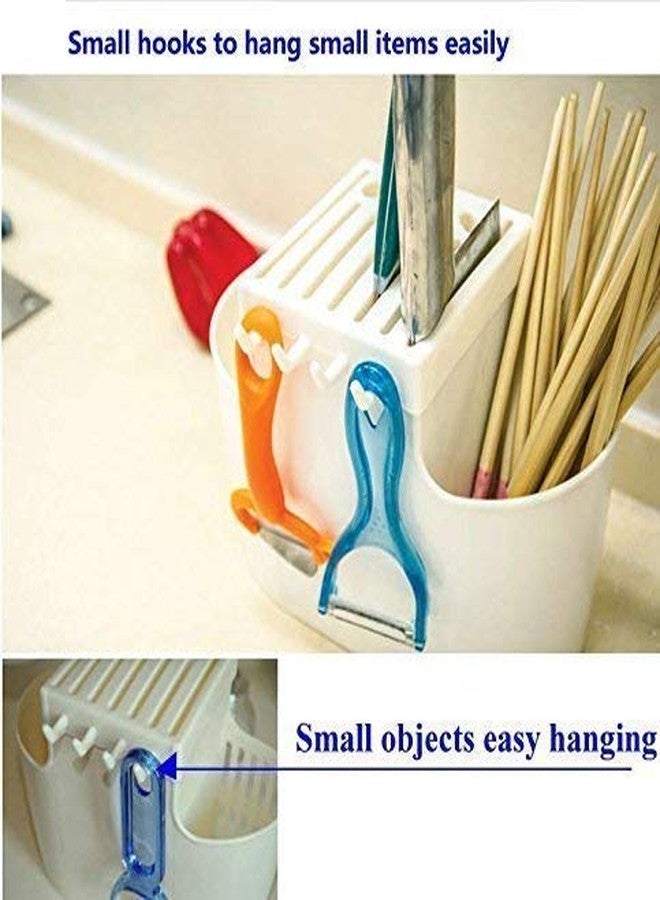 RMYKX Chopsticks and Spoon Holder with Hooks – Multipurpose Utensil Drainer Basket for Kitchen Sink, Tabletop Organizer, Cutlery Stand (Multicolor) - Image 4
