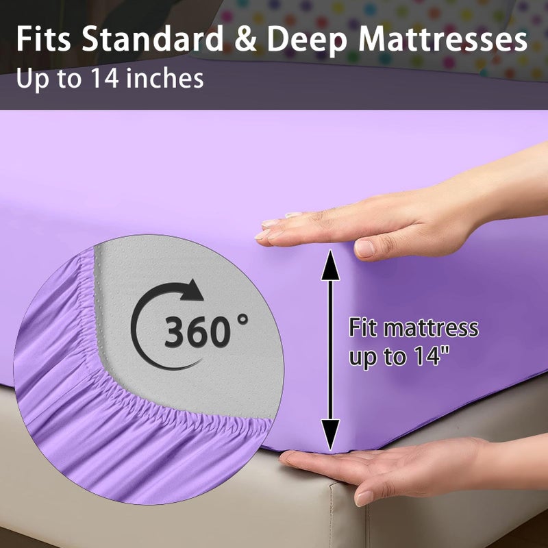 Pamnest Pamnest Comforter Set Full Size  Polka Dot Purple 7 Pcs Bedding for Kids and Adults  Inspired Candy Fun Colorful Bed Sheet Sets with Fitted Sheet 2 Pillowcases & 2 Shams for Bedroom Bed Decor  - Image 4