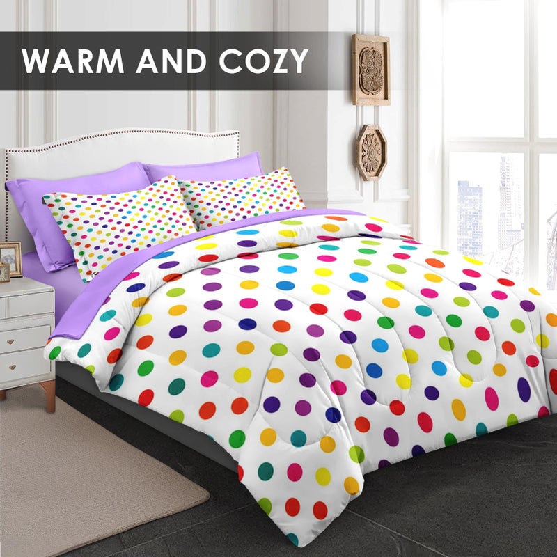 Pamnest Pamnest Comforter Set Full Size  Polka Dot Purple 7 Pcs Bedding for Kids and Adults  Inspired Candy Fun Colorful Bed Sheet Sets with Fitted Sheet 2 Pillowcases & 2 Shams for Bedroom Bed Decor  - Image 2