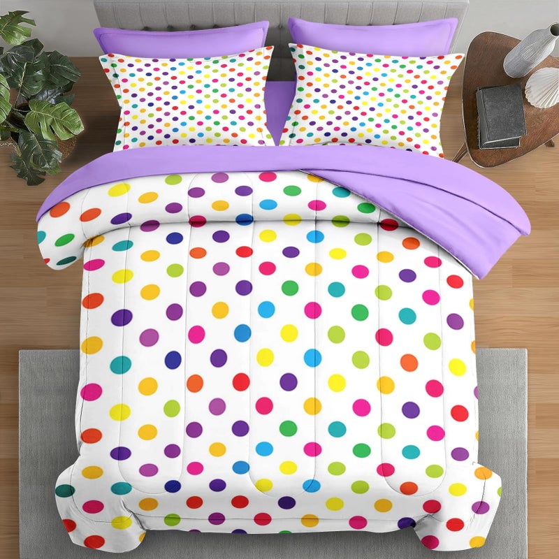 Pamnest Pamnest Comforter Set Full Size  Polka Dot Purple 7 Pcs Bedding for Kids and Adults  Inspired Candy Fun Colorful Bed Sheet Sets with Fitted Sheet 2 Pillowcases & 2 Shams for Bedroom Bed Decor  - Image 1