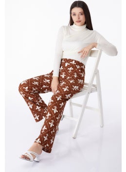Plain Mid Women's Brown Patterned Trousers - 25314