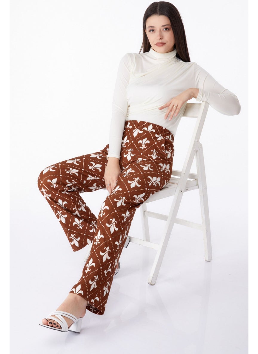 Tofisa - Plain Mid Women's Brown Patterned Trousers - 25314 - Image 1
