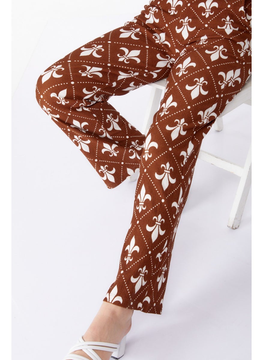 Tofisa - Plain Mid Women's Brown Patterned Trousers - 25314 - Image 1
