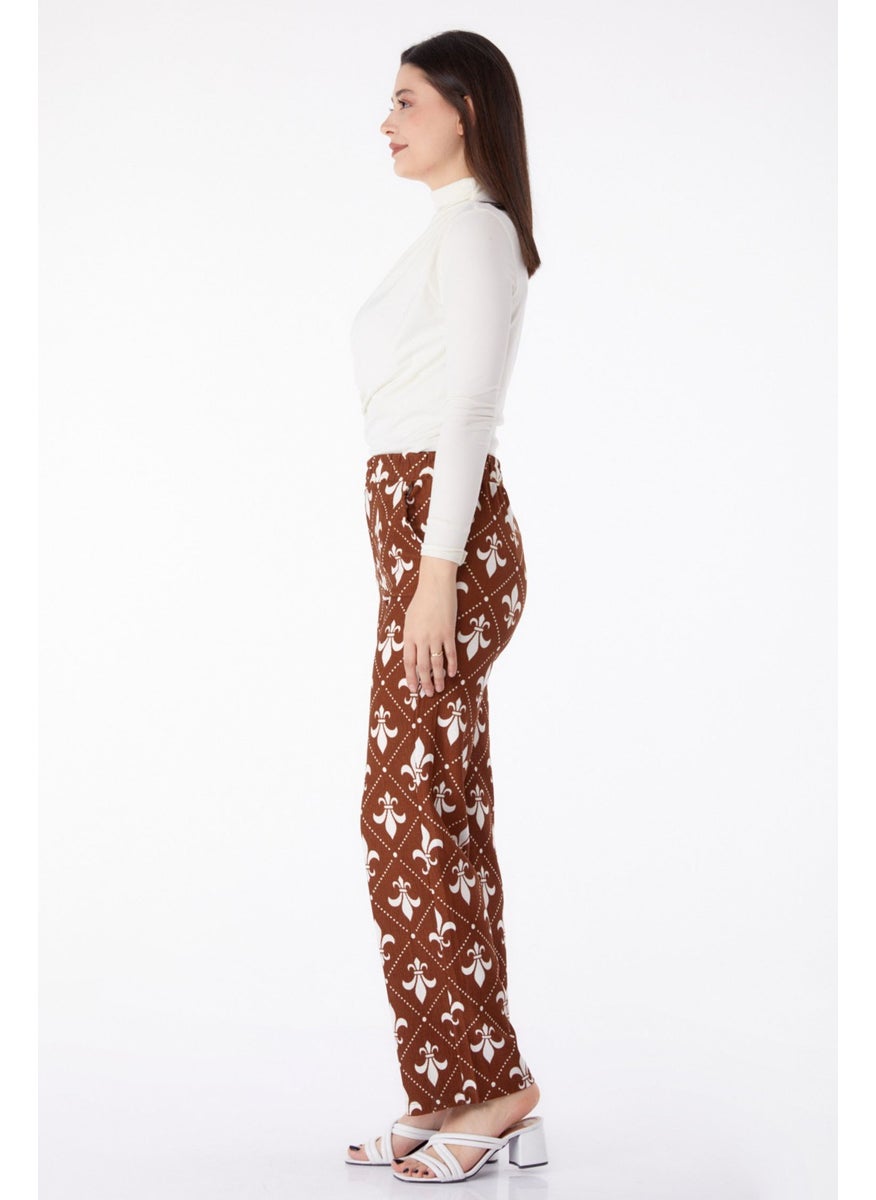 Tofisa - Plain Mid Women's Brown Patterned Trousers - 25314 - Image 1