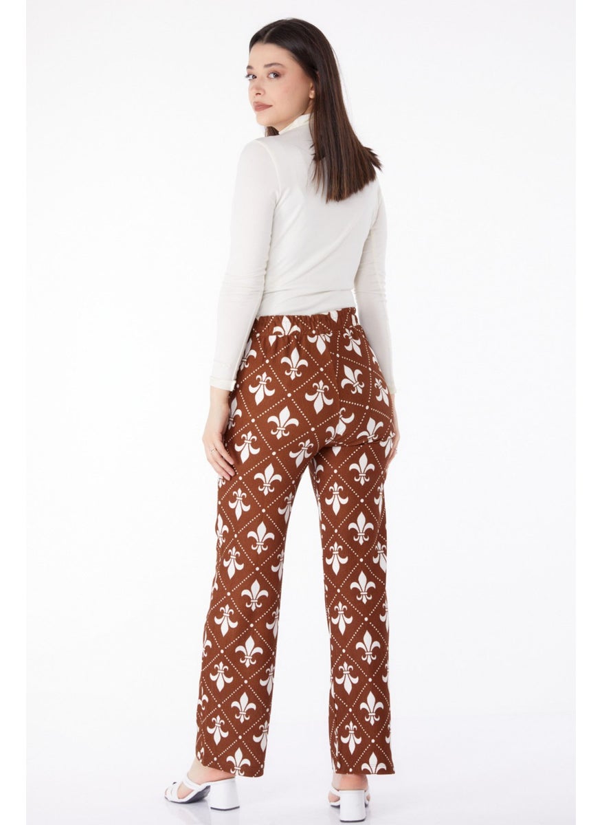 Tofisa - Plain Mid Women's Brown Patterned Trousers - 25314 - Image 1