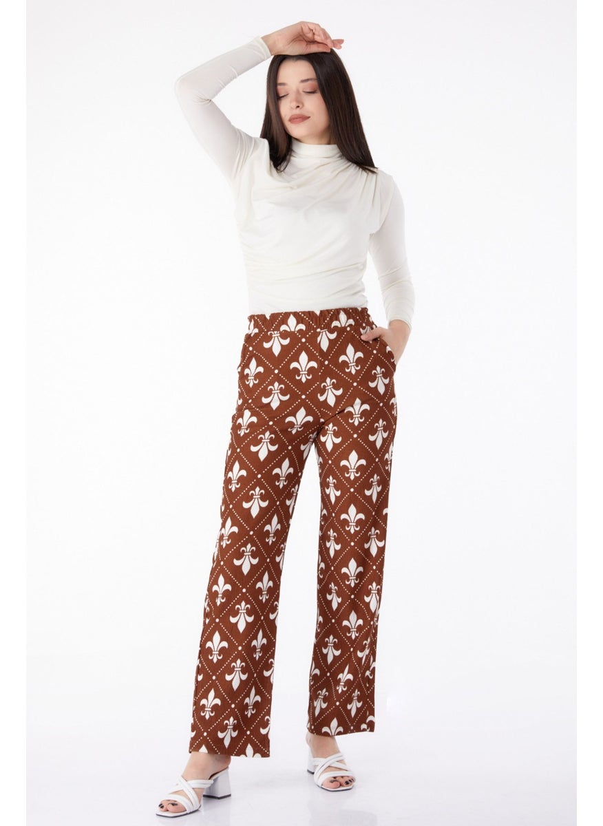 Tofisa - Plain Mid Women's Brown Patterned Trousers - 25314 - Image 1