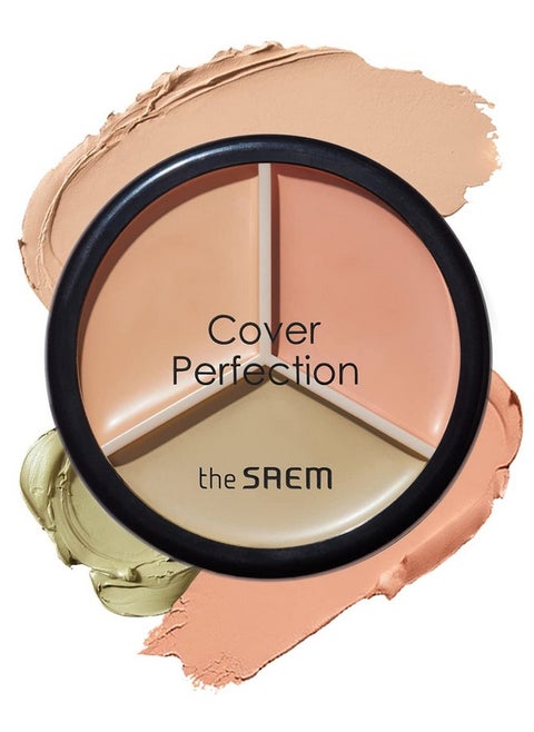 The Saem Cover Perfection Triple Pot Concealer 3 Color Concealer With Clear Beige Green & Peach Shades Full Coverage Concealer To Correct & Conceal Redness Dark Circles 01 Correct Beige