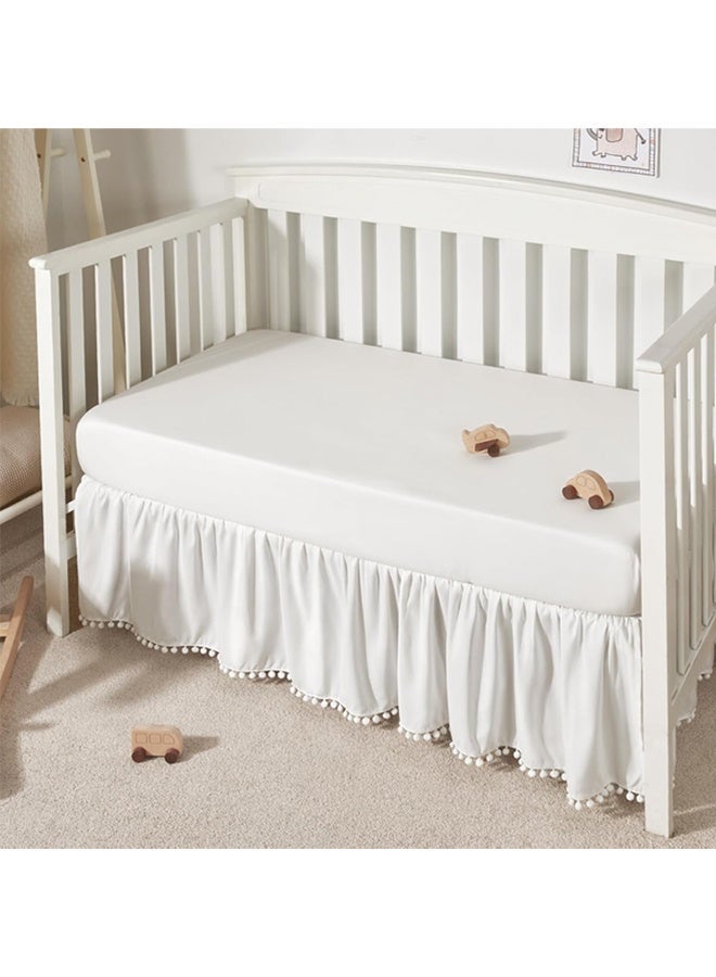 Tiny & Joy White Ruffled Crib Skirt with Pompoms, 14 Inch Drop Microfiber Nursery Crib Toddler Bedding Skirt, for Baby Boys Girls, Fits All Standard Cribs - Image 1