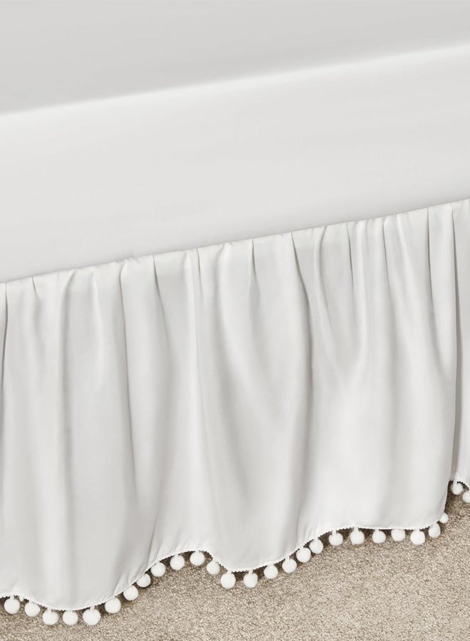 Tiny & Joy White Ruffled Crib Skirt with Pompoms, 14 Inch Drop Microfiber Nursery Crib Toddler Bedding Skirt, for Baby Boys Girls, Fits All Standard Cribs - Image 5