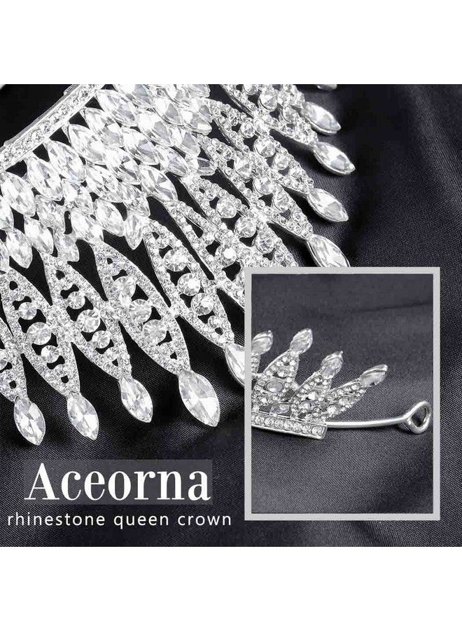 Aceorna Baroque Crowns And Tiaras Crystal Bride Wedding Queen Crowns For Brides And Bridesmaids Rhinestones Silver Tiara Decorative Bridal Princess Tiaras Hair Accessories For Women And Girls - Image 4