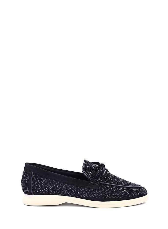 IconStyle Womens suede loafers with rhinestones