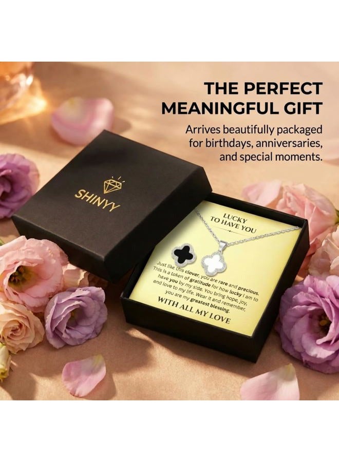 SHINYY 2 Side Crystal Clover Necklace for Women | 18K Gold Plated Four Leaf Lucky Pendant | 4 Leaf Cubic Zirconia Jewelry for Her, Dainty, 18K Gold Plated, Cubic Zirconia - Image 5