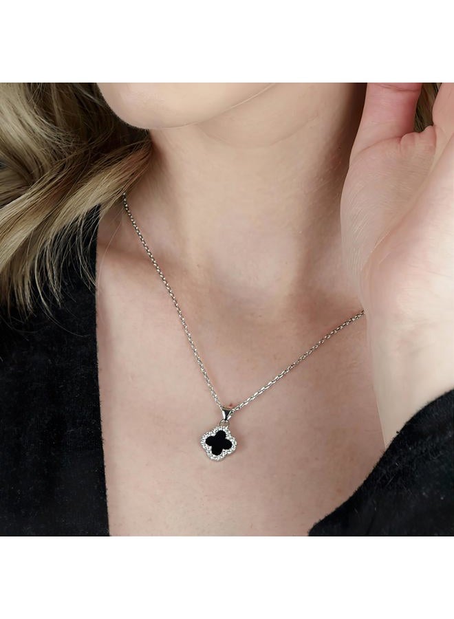 SHINYY 2 Side Crystal Clover Necklace for Women | 18K Gold Plated Four Leaf Lucky Pendant | 4 Leaf Cubic Zirconia Jewelry for Her, Dainty, 18K Gold Plated, Cubic Zirconia - Image 4