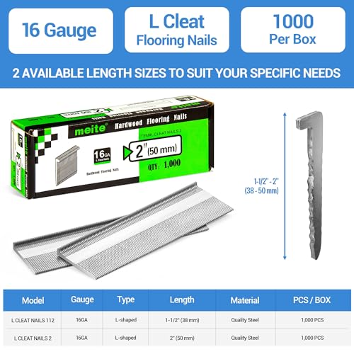 meite 16 Gauge Flooring Nails 2 Inch, 16GA L Cleat Nails Hardwood Flooring Nails for Flooring Nailer Gun (1,000 Counts) - Image 2