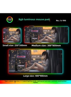 RGB Luminous Mouse Pad Computer Keyboard Hand-held Desktop Pad Oversized Game E-sports Pad Thickened Internet Cafe Table Pad-Color:400*900mm-Pattern:Upgraded Version Of Pickup Rhythm-lc946