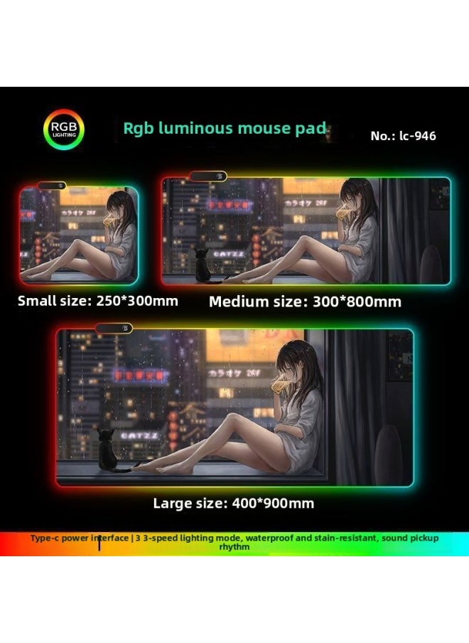 Generic - RGB Luminous Mouse Pad Computer Keyboard Hand-held Desktop Pad Oversized Game E-sports Pad Thickened Internet Cafe Table Pad-Color:400*900mm-Pattern:Upgraded Version Of Pickup Rhythm-lc946 - Image 1