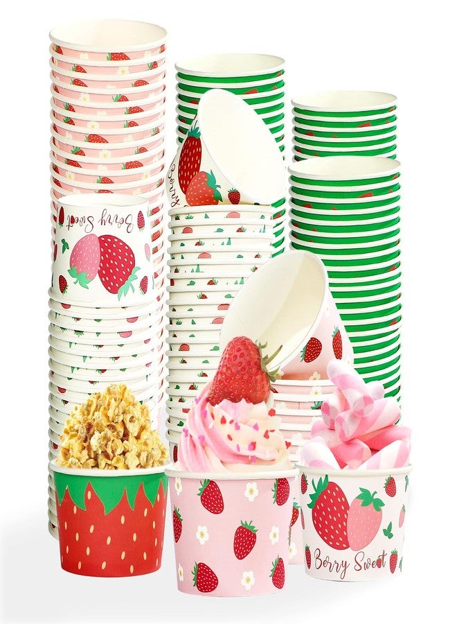 Greencian 120Pcs Strawberry Paper Cups Bowls 12 oz Strawberry Disposable Ice Cream Snack Bowls Sweet Berry Spring Fruit Food Yogurt Cup Containers for Hot or Cold Food Candies Spring Birthday Party Supplies - Image 1