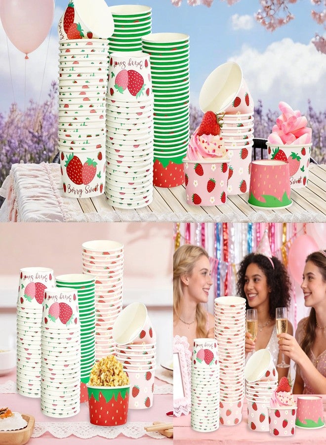 Greencian 120Pcs Strawberry Paper Cups Bowls 12 oz Strawberry Disposable Ice Cream Snack Bowls Sweet Berry Spring Fruit Food Yogurt Cup Containers for Hot or Cold Food Candies Spring Birthday Party Supplies - Image 2