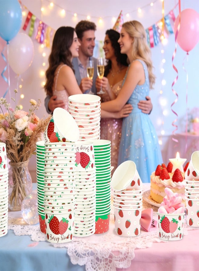 Greencian 120Pcs Strawberry Paper Cups Bowls 12 oz Strawberry Disposable Ice Cream Snack Bowls Sweet Berry Spring Fruit Food Yogurt Cup Containers for Hot or Cold Food Candies Spring Birthday Party Supplies - Image 3