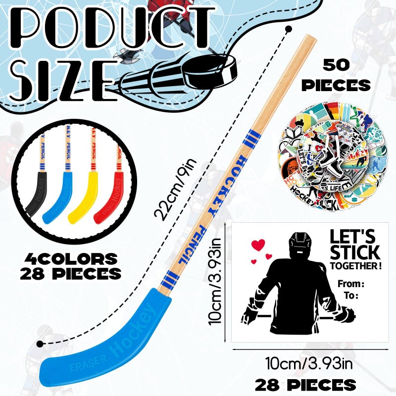 Gosodeny 28 Set Valentines Day Gifts Hockey Party Favors Bulk Hockey Pencils and Erasers Includes Hockey Pencils Hockey Stickers Hockey Cards Packaging Gift Bags Hockey Fans Sports Fans Party Prize Gifts - Image 2