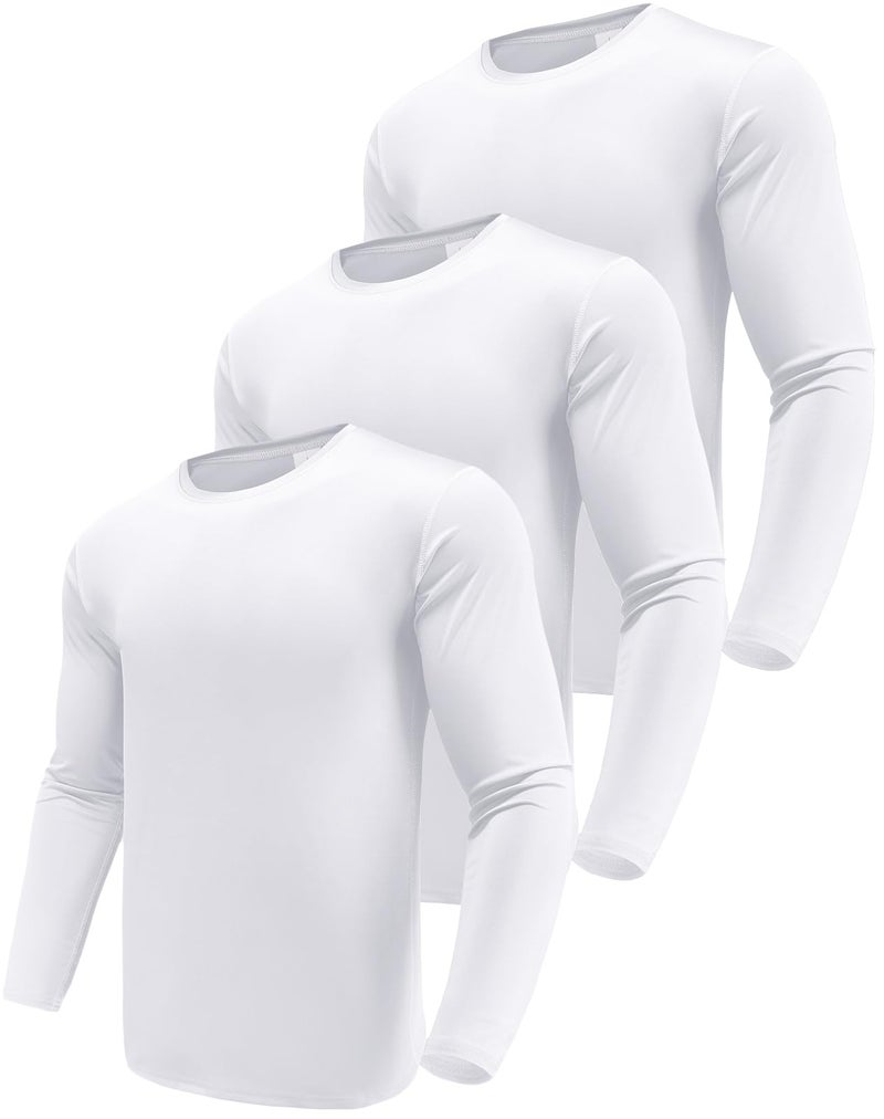 Boyzn Men's 3 Pack Dry-Fit Moisture Wicking Performance Long Sleeve T-Shirt, UV Sun Protection Outdoor Active Athletic Crew Top White-3P09-M - Image 1