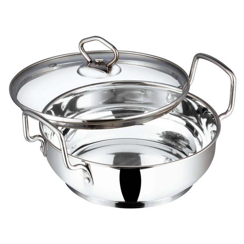 VINOD Vinod Stainless Steel Kadhai with Glass Lid 27 Litre 24cm Extra Thick SAS Heavy Bottom Kadai for Cooking Induction and Gas Base 2 Year Warranty Silver  - Image 1
