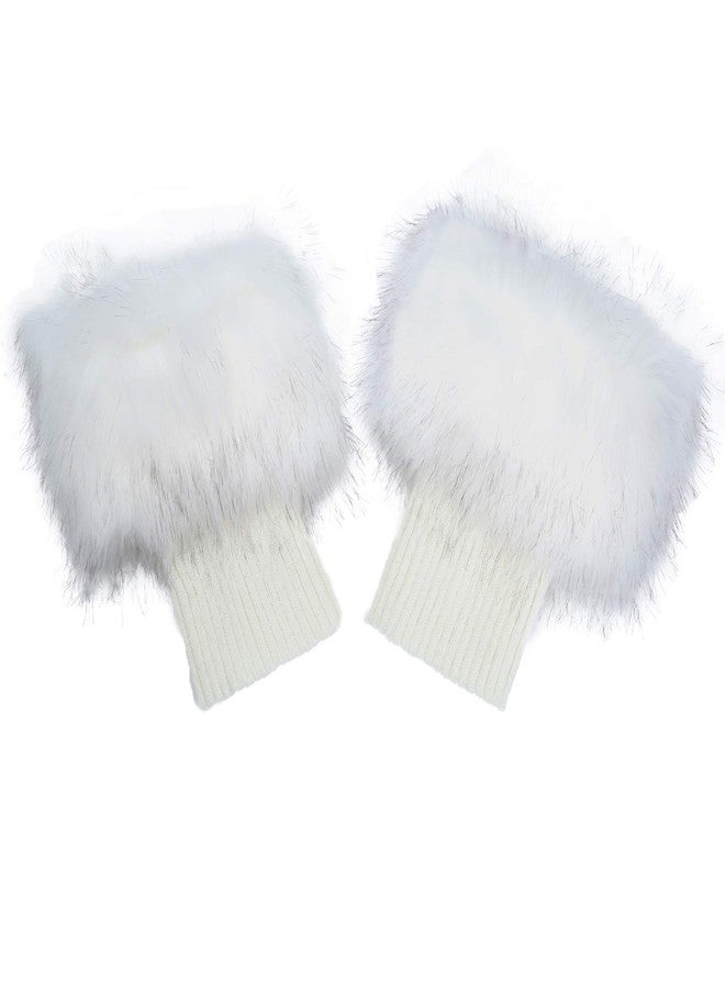 LA CARRIE Women Faux Fur Plush Leg Warmers Short Furry Fuzzy Leg Cuffs Girls Winter Knitted Boot(White) - Image 1