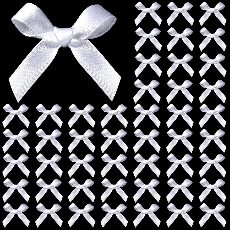 YGDZ 50 PCS Mini White Bows, Small Stain Ribbon White Bow for Crafts, Tiny Bows Decorations for Gift Wrapping, Wedding Party Favors, Cake, Balloons - Image 1