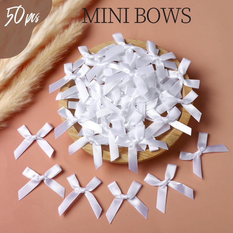 YGDZ 50 PCS Mini White Bows, Small Stain Ribbon White Bow for Crafts, Tiny Bows Decorations for Gift Wrapping, Wedding Party Favors, Cake, Balloons - Image 3