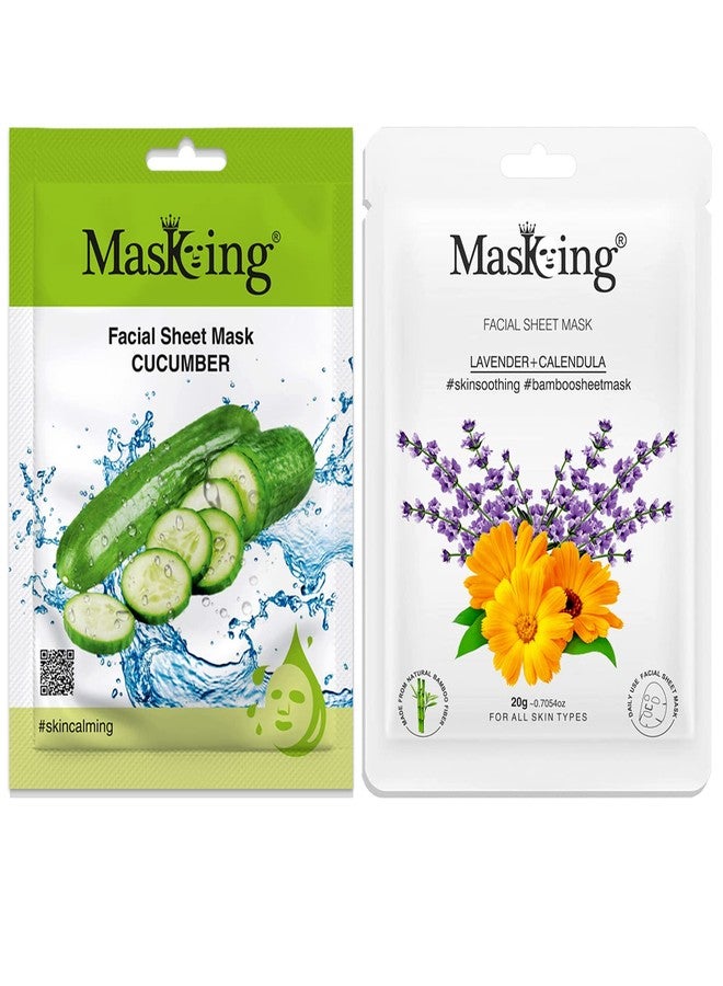 MasKing Beauty Facial Sheet Mask of Cucumber (20g) & Bamboo Facial Sheet Mask of Lavender & Calendula (20g) Ideal for Women & Men (Combo Pack of 2) - Image 1