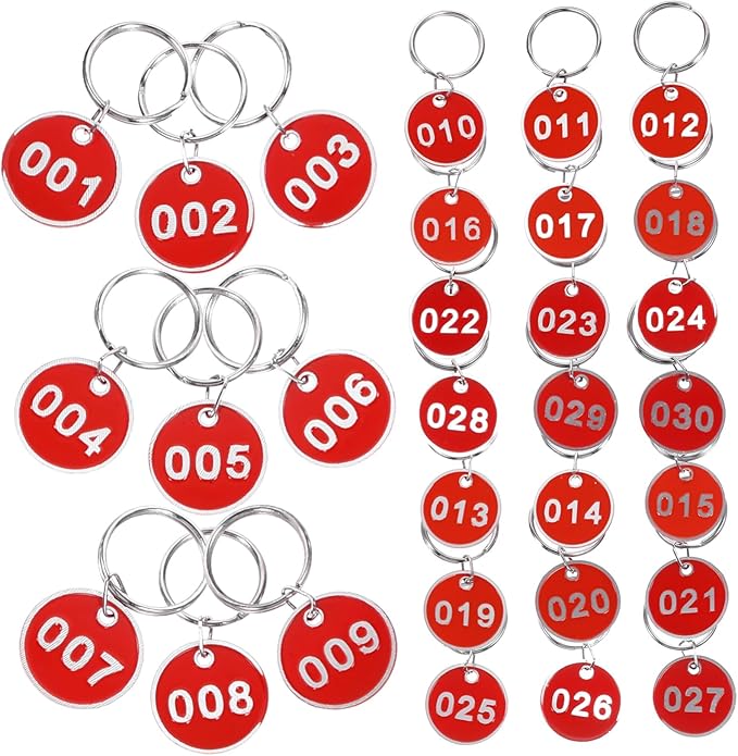 30 قطعة من علامات الأرقام المستديرة الحمراء لتحديد المفاتيح للمنزل والمطعم والمدرسة وتنظيم الفعاليات مقاس 6X3 سم - Image 1